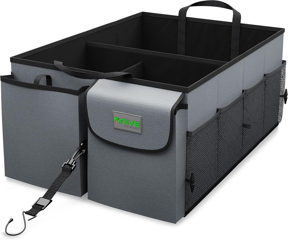 Drive Auto Car Trunk Organizer - Collapsible, Multi-Compartment Automotive Gray