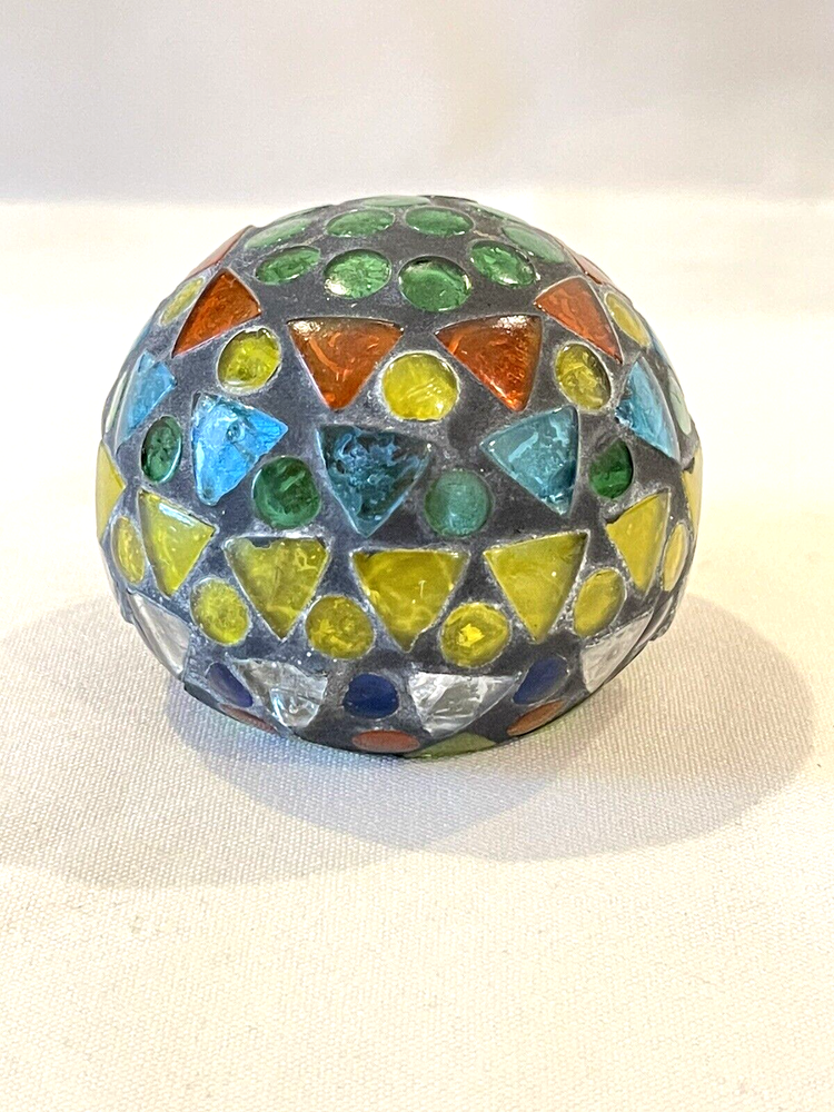 Inlaid Stained Glass Iron Art Glass Friendship Ball Paperweight Chandra Exports