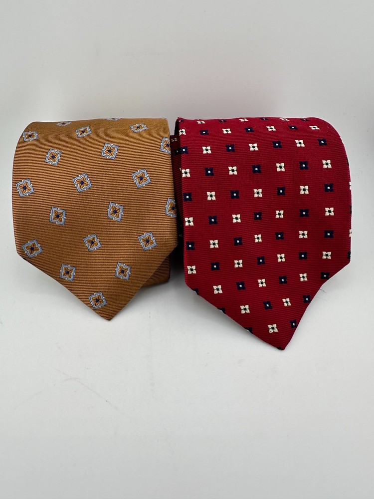 Brooks Brothers Makers Silk Tie Lot of 2 Red & Gold USA Made Neckties