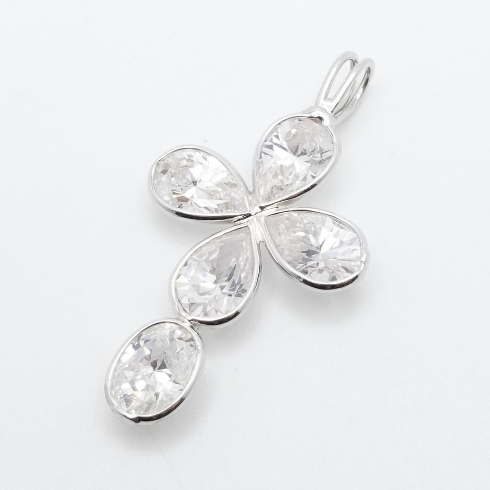 Silver Plated Clear CZ Cubic Zirconia Cross Pendant 1.5