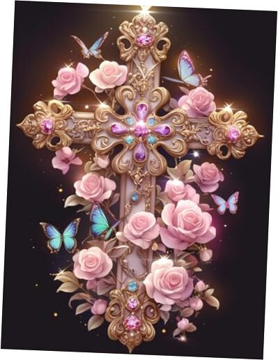 5D Diamond Painting Kits Cross - DIY Diamond Art Kits for Adults Flower, Full