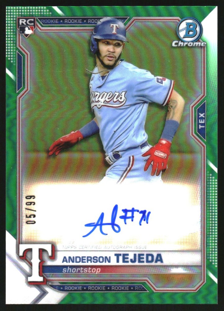 2021 Bowman Chrome Rookie Autographs Green Refractor #BCRAAT Anderson Tejeda /99