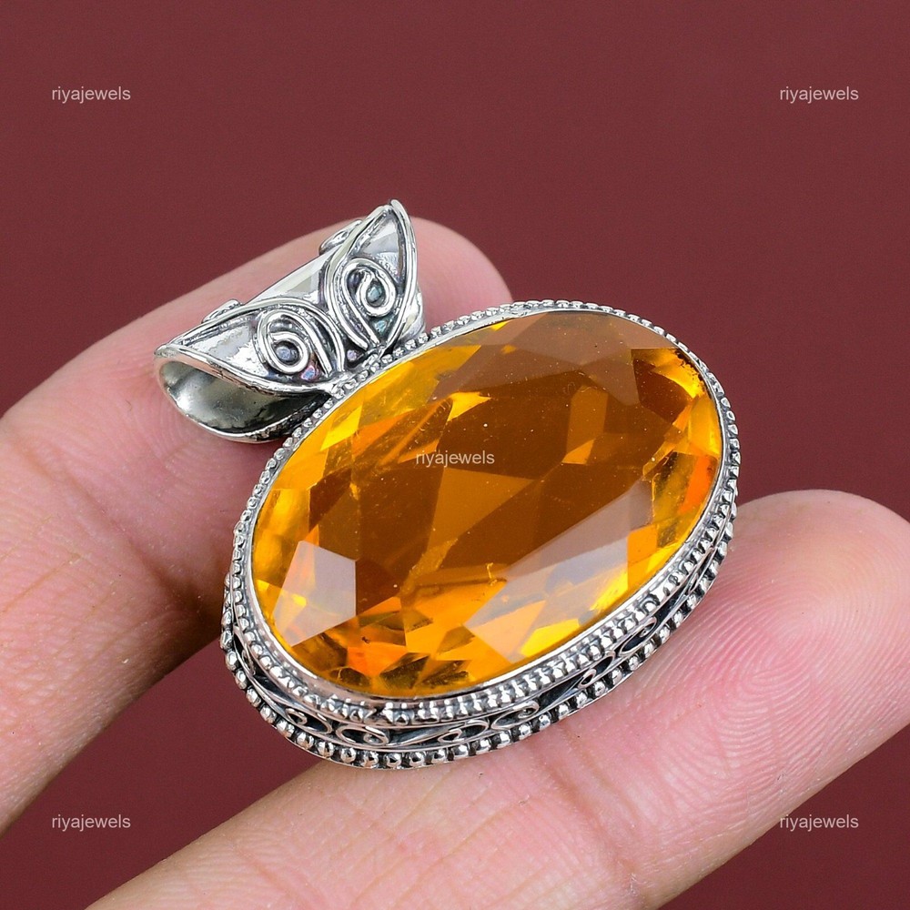 Oval Citrine Vintage Sterling Silver Pendant Cyber Monday Sale-image