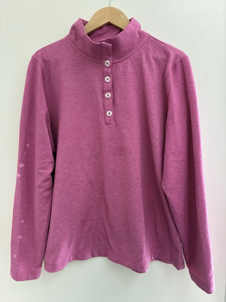 Croft & Barrow Womens Solid Pink Cozy Fleece 1/4 Button Long Sleeve Pullover XXL