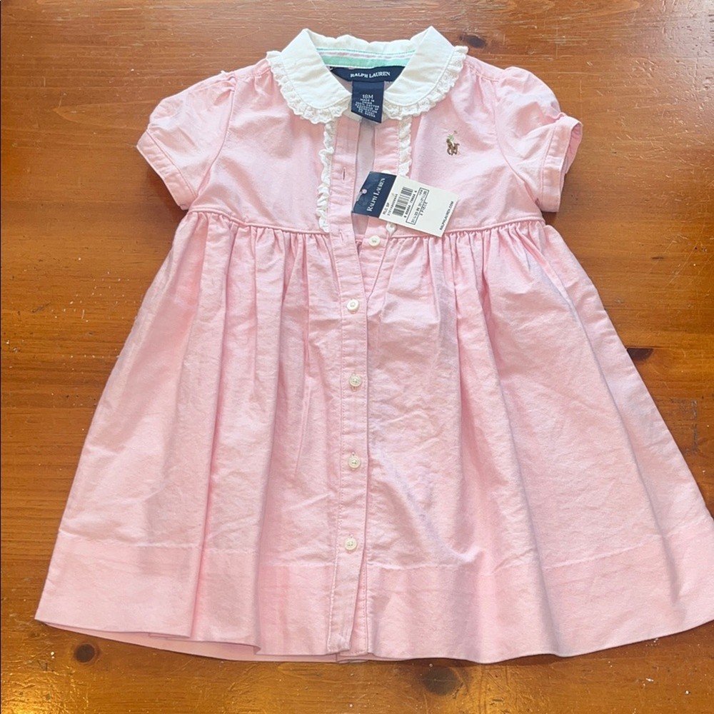 Ralph Lauren Pink Dress with White Lace Collar NWT Size 18 Month Vintage