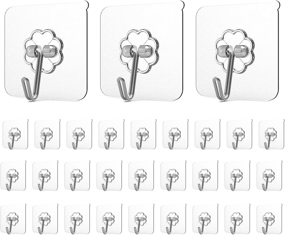 Heavy Duty Adhesive Hooks 20 Pack for Walls and Ceiling Removable Sticky Hangers