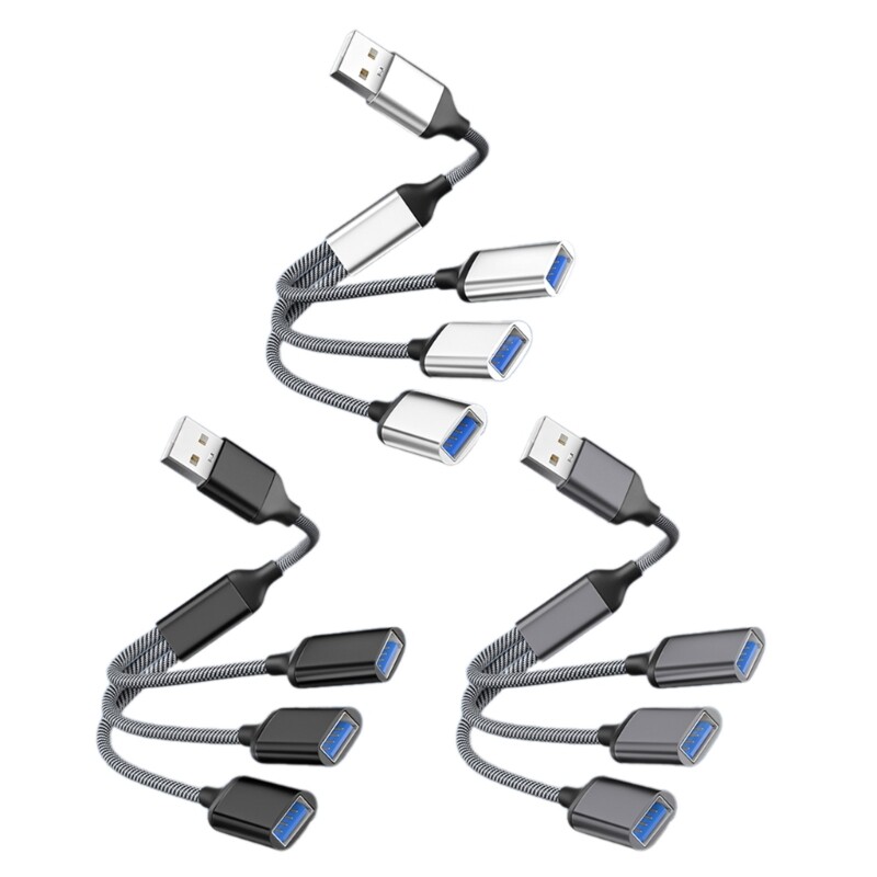 USB 2.0 OTG Adapter Male to Triple Female Splitter Cable