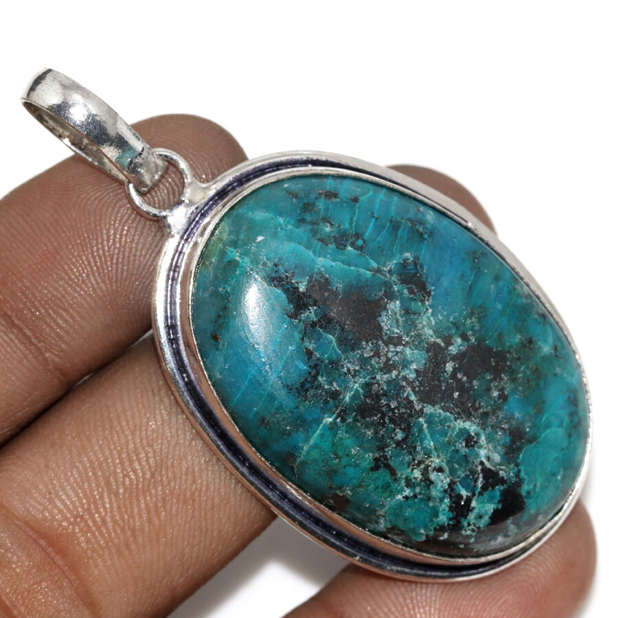 925 Silver Plated Shattuckite Ethnic Pendant Handmade Jewelry Size 2.2