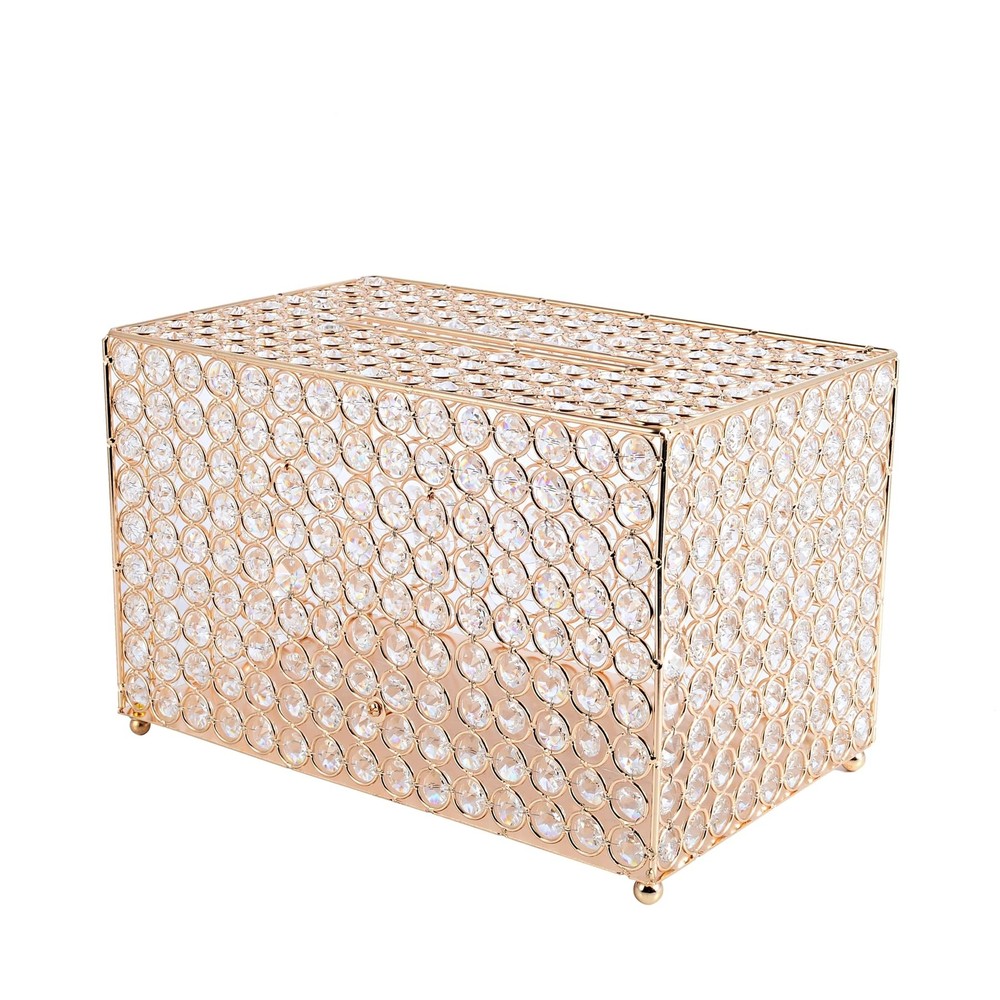 Gold Gift Card Money Box with Genuine Crystal Beads for Reception Wedding Ann...-image