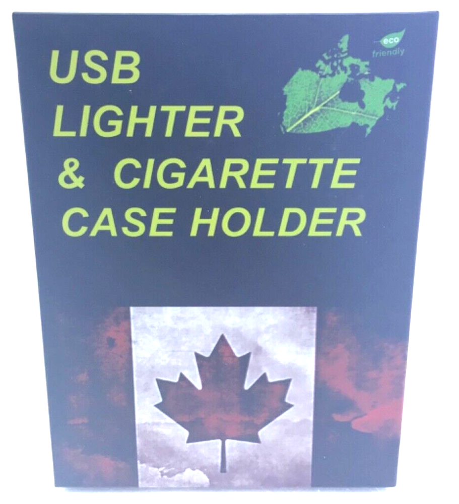 New USB Lighter & Cigarette Case Holder Canadian Designs - Rechargeable - Silver