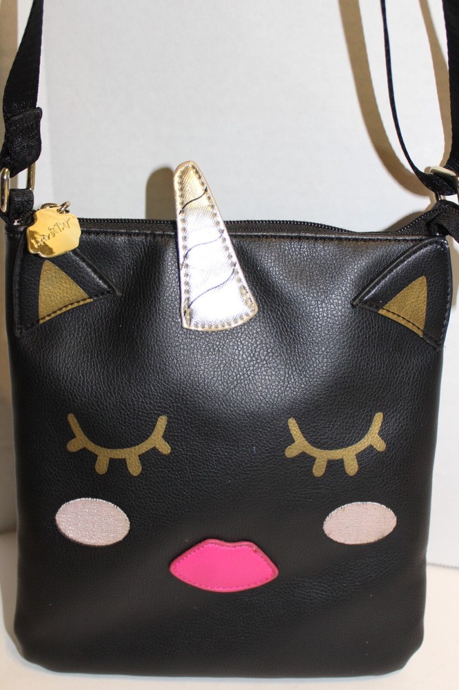 Super Cute Tween Luv Betsey 10X8 Black Unicorn Handbag With Adjustable Strap