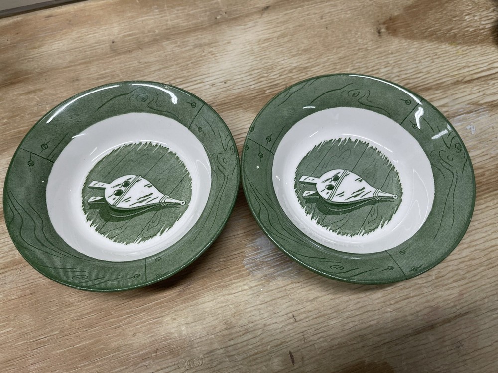 Set of 2 Vintage Colonial Homestead Green Fruit / Dessert Sauce Bowls 5 5/8