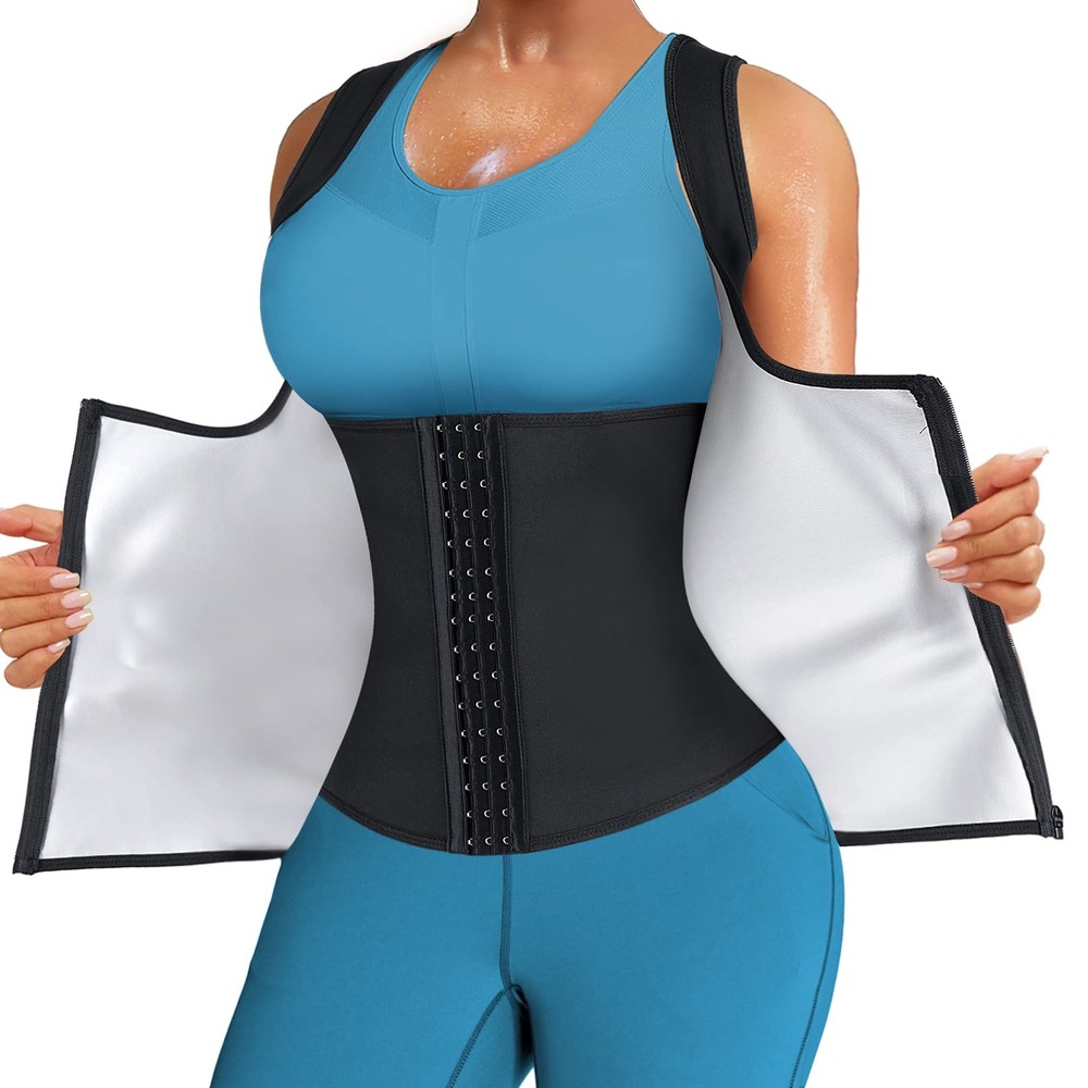 LANCS Women Sauna Suit Sweat Waist Trainer Zipper Vest Body Shaper