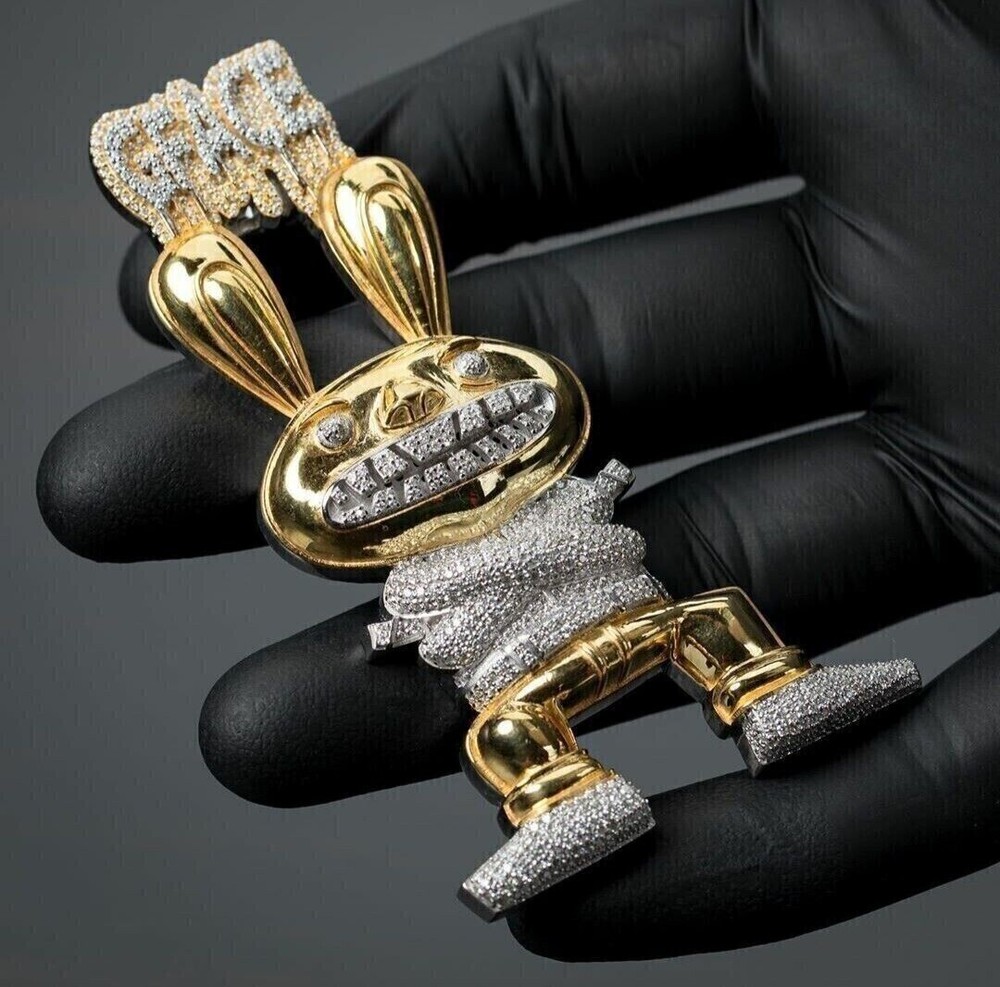 4Ct Iced-Out Men's Charm Pendant 14K Yellow Gold Plated