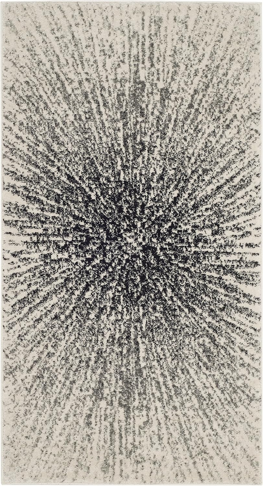 Evoke Abstract Burst Black Ivory 2x4 Non-Shedding Living Room Area Rug EVK228K