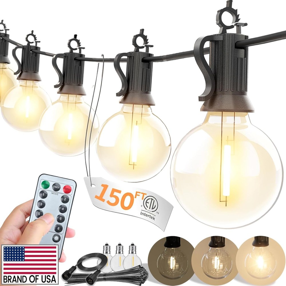 Outdoor String Lights with Remote Controller - 150FT G40 Globe LED Patio Ligh...