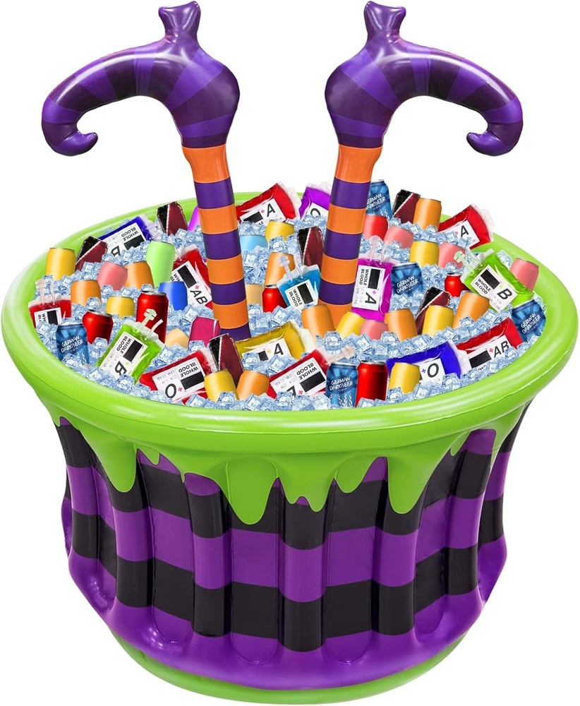 200-Can Super Capacity Halloween Witch Legs Inflatable Cooler Cauldron