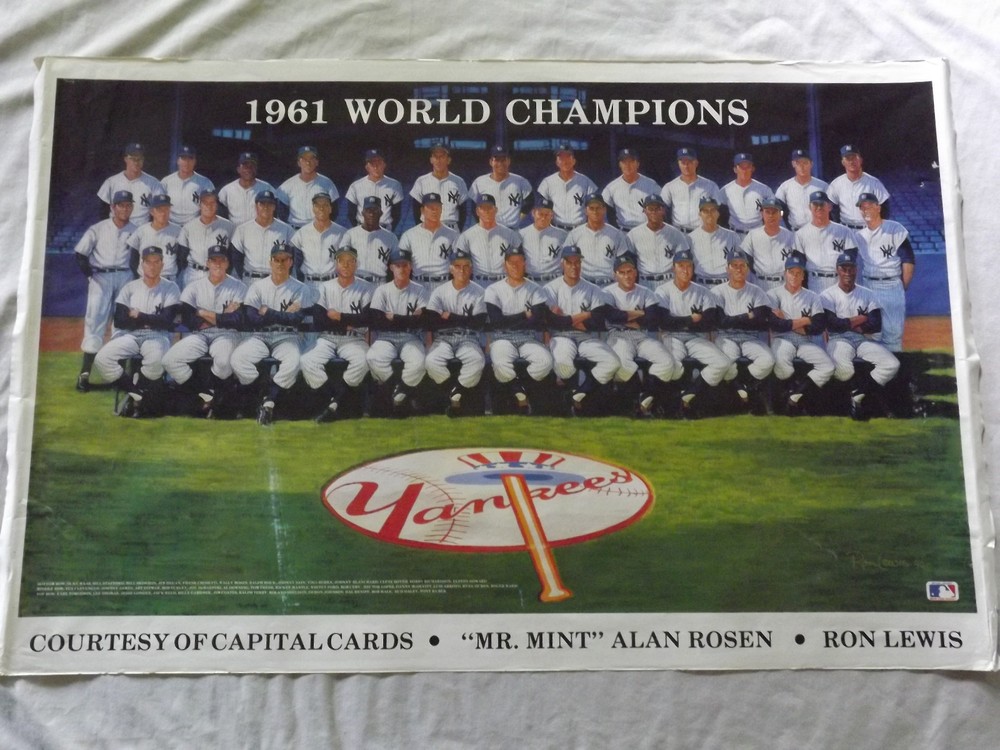 VINTAGE 1990 MLB BASEBALL  1961 WORLD CHAMPIONS NY YANKEES PLAYERS POSTER