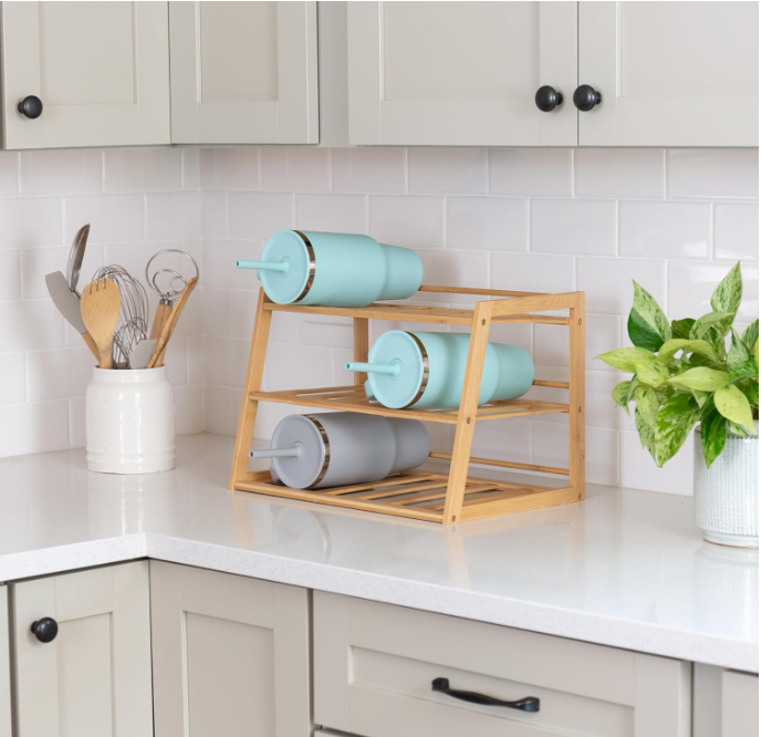3-Tier Bamboo Water Bottle Organizer For Cabinet or Pantry Kitchen Organizer