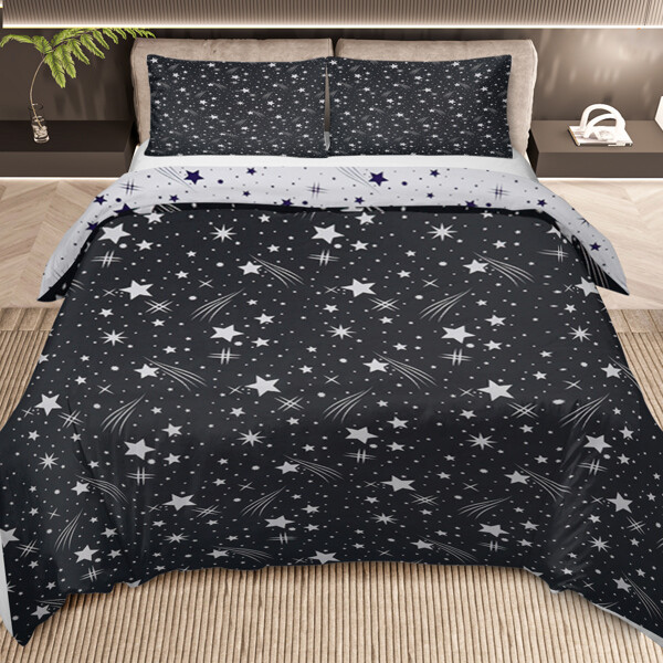 Full Size 3-Piece Black Meteor Shower Sparkle Duvet Cover Set for Bedroom