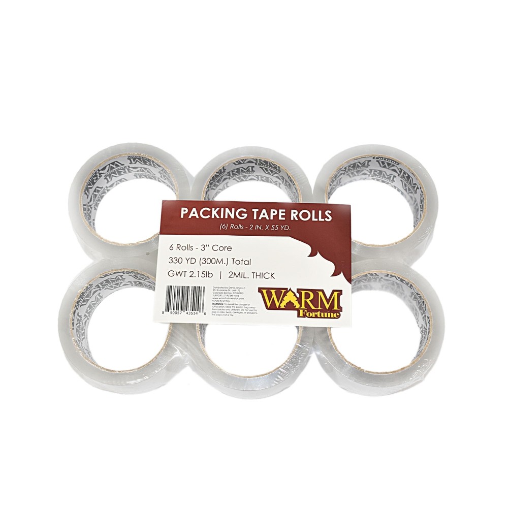 Carton Sealing Clear Packing Tape Box Shipping (6 Rolls) / 2”x55YD, 2mil (2