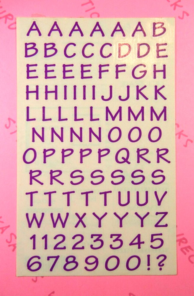 Vintage Mrs. Grossmans Purple Alphabet Letters & Numbers Sticker Sheet