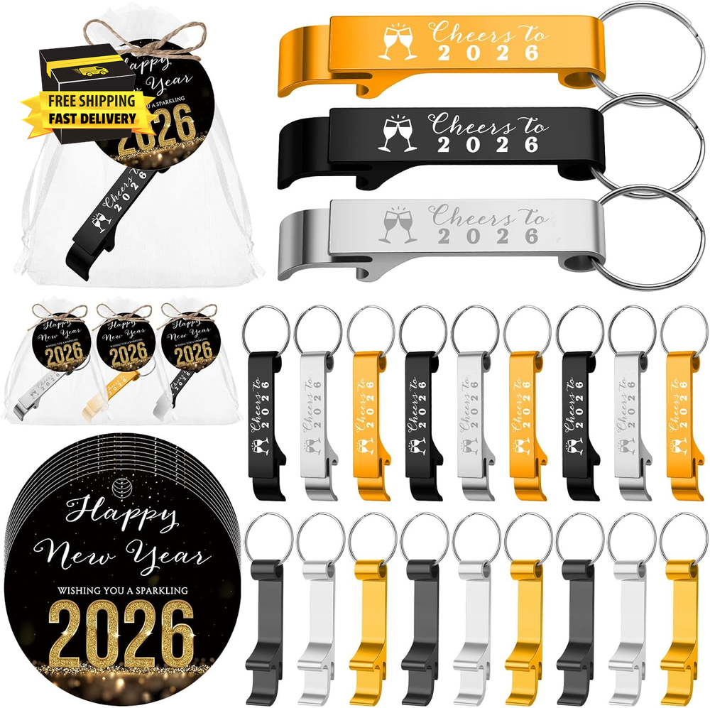 18 Sets 2026 New Year'S Eve Party Supplies Bottle Opener Keychains 2026 Happy Ne