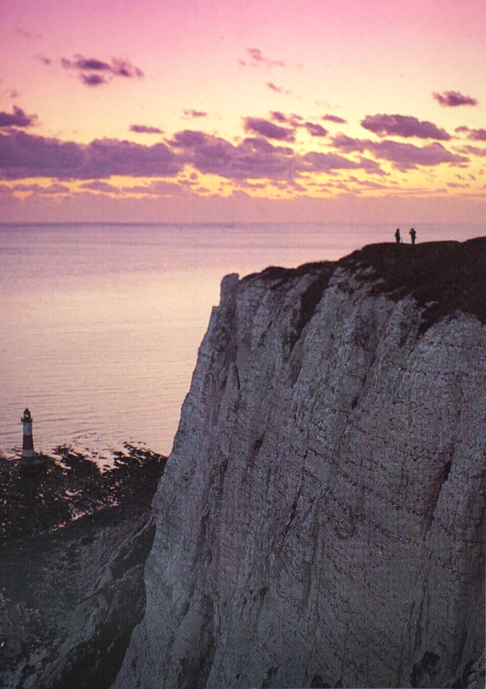 Postcard Dusk at Beachy Head Chalk Headland Striped Cliffs Lighthouse Eastbourne