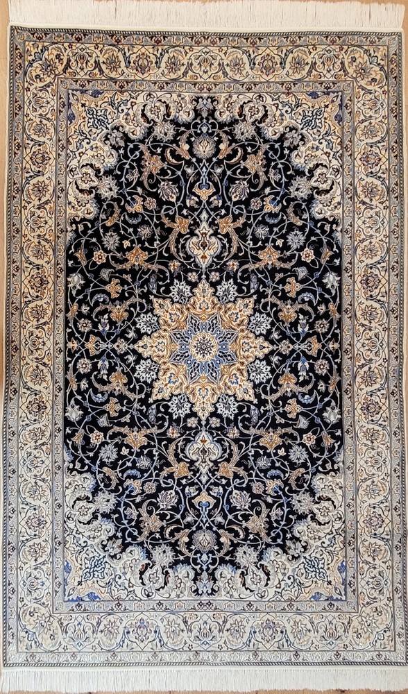 Nain Rug Cork Wool with Silk Medallion Fine Knotting