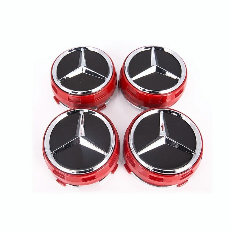 AMG Raised Red Black Center Cap with Chrome Star OEM Set of 4
