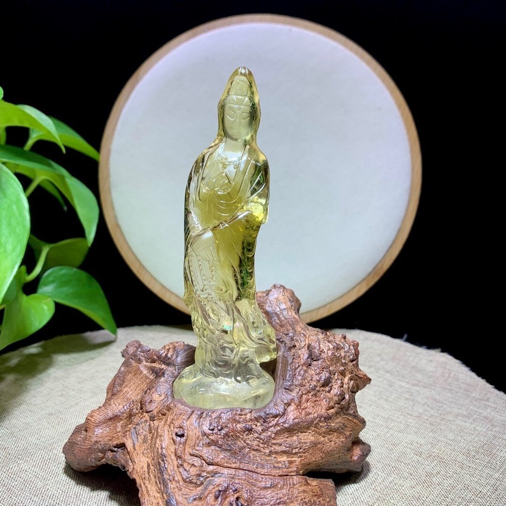 280g Natural Citrine Quartz Hand-Carved Crystal Skull with Stand for Reiki Healing and Spiritual Energy