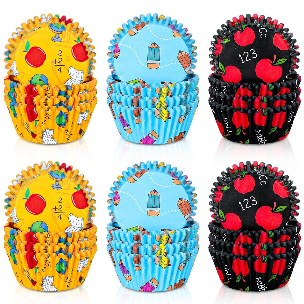 300Pcs Back To School Cupcake Liners Apples Pencil Baking Cups School Classro...-image