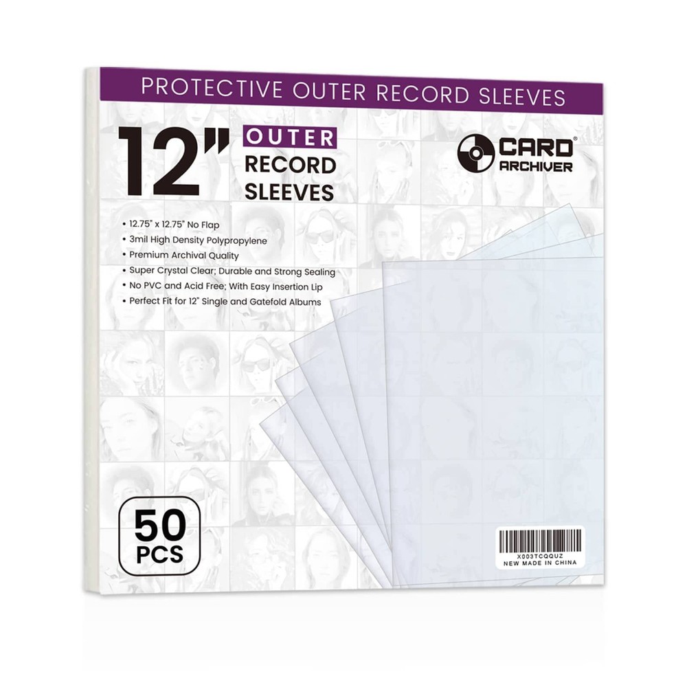 50-Pack 12-Inch Vinyl-Record Outer Sleeves - LP Record Sleeves Album Covers Cle