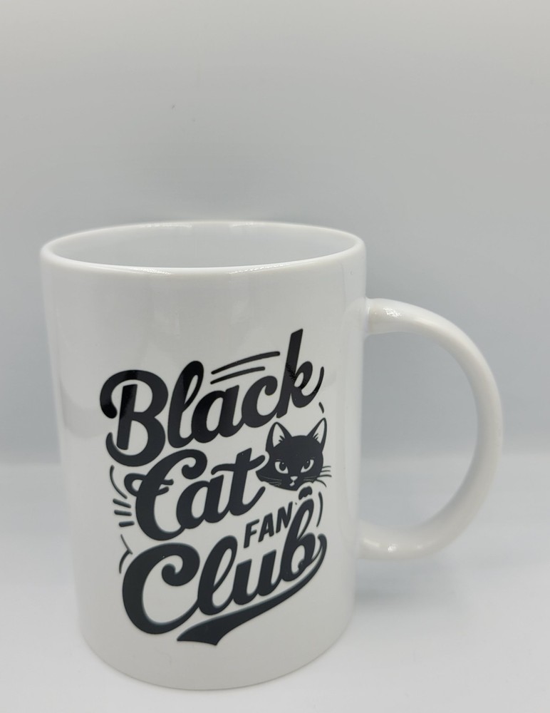 Black Cat Fan Club Mug Cat Lover Gift Funny Cat Mom Dad Present Cute Black 15oz