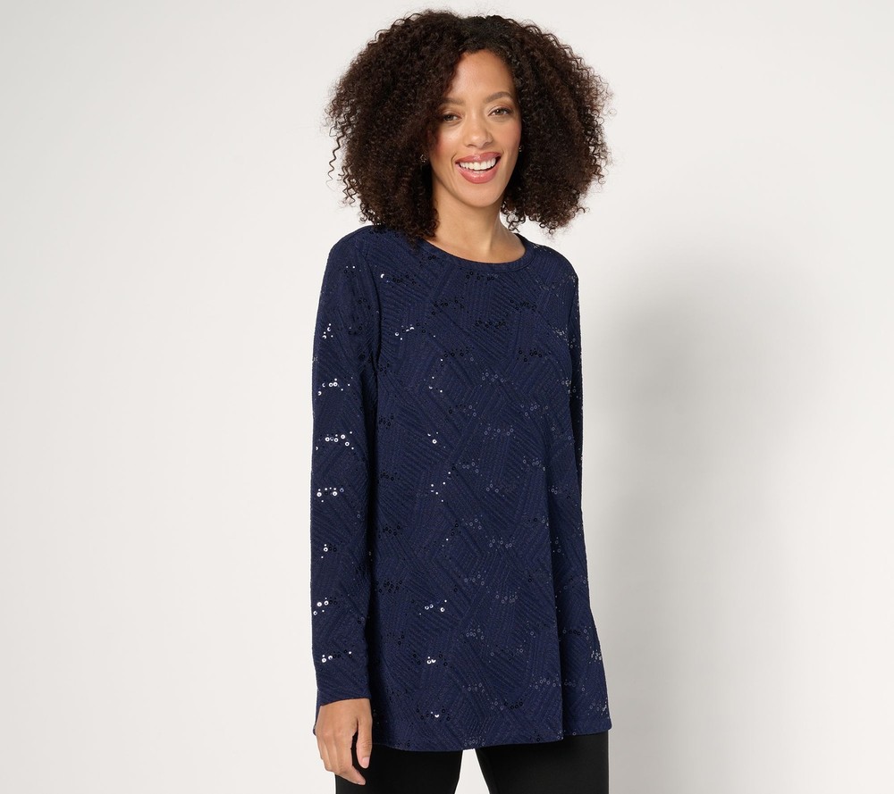 Joan Rivers Classics Collection Women's Top Sz S Carpet Knit Long Blue A671658