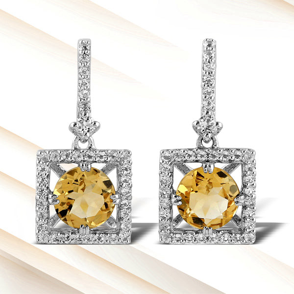 Prong Set Citrine Gemstone Drop Earrings in 925 Sterling Silver Jewelry
