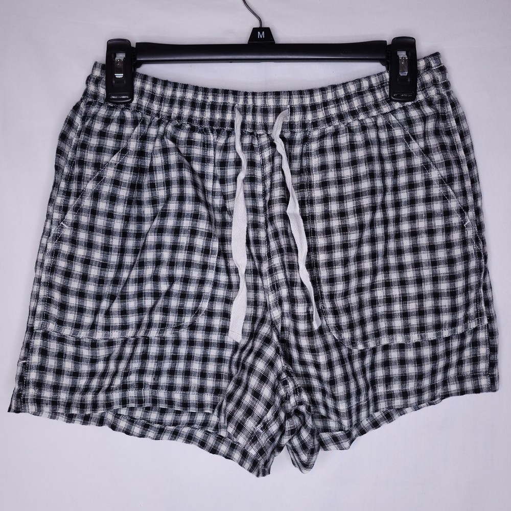 Quince European Linen Shorts Womens Small Gingham Black, White Flax Comfort