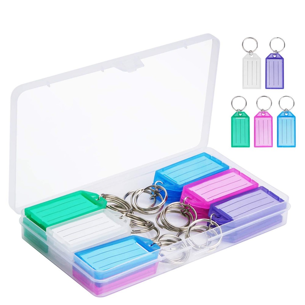 Plastic Key Tags With Container Ring Label Window 5 Colors Metal 20 Pack