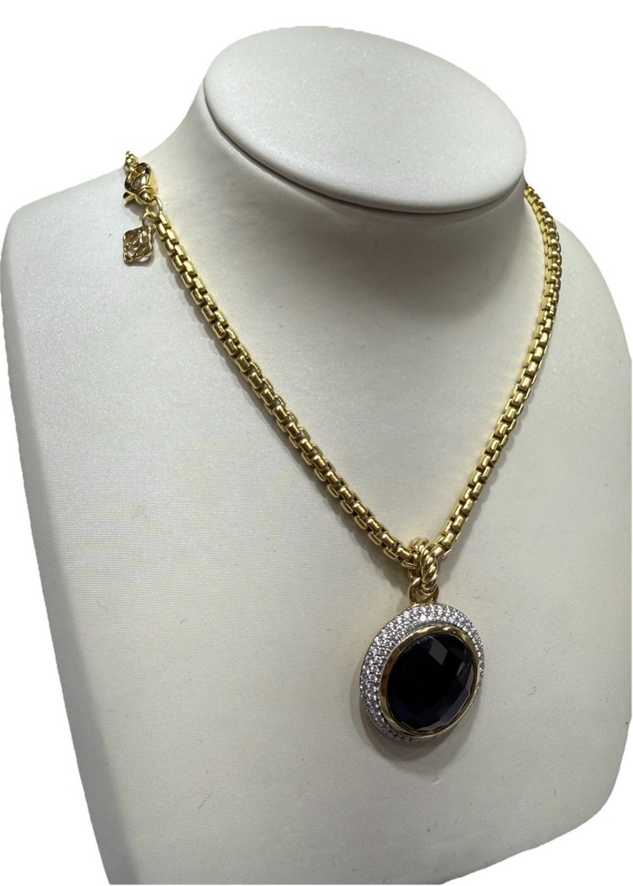 David Yurman 18K Gold Black Onyx Diamond Pendant Necklace 18” VS Diamonds