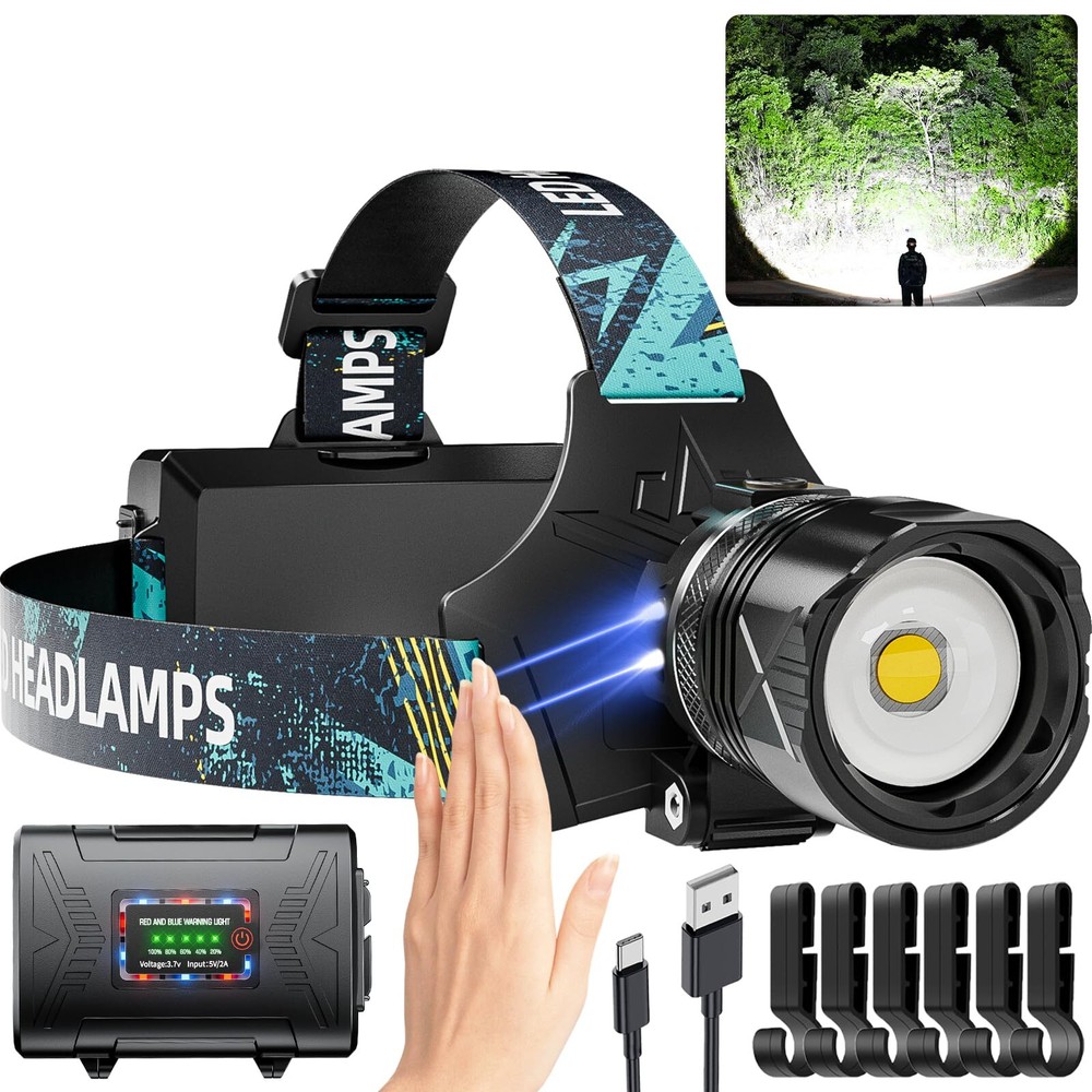Rechargeable LED Headlamp, 990000 Lumens Super Bright Sensor Head Lamp with 5...