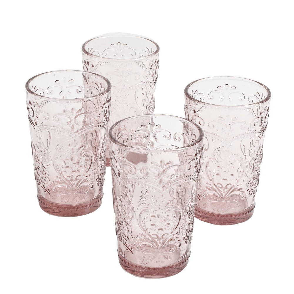 Amelia Pink 15.22-Ounce Glass Tumblers Dishwasher Safe Drinking Glass, Set of 4