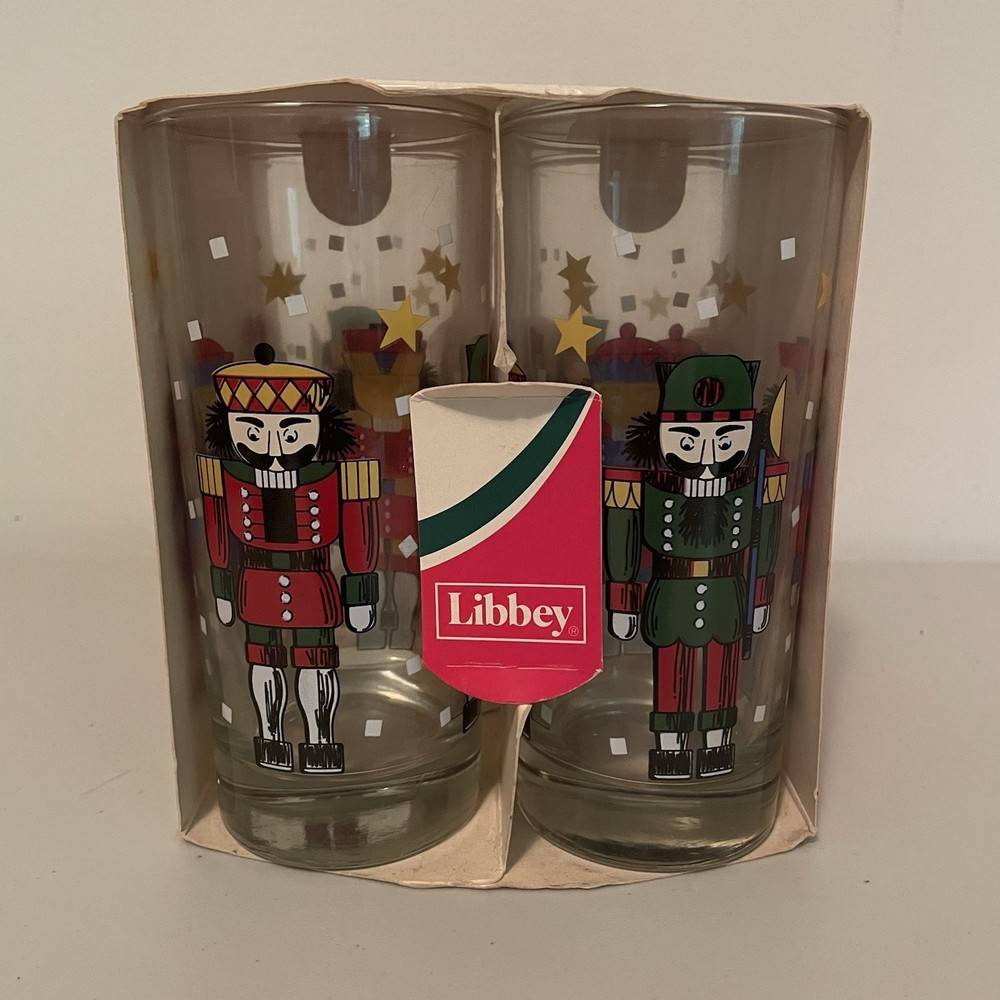 Vintage Libbey Nutcracker Christmas 15 oz Drinking Glasses Tumbler NEW Old Stock