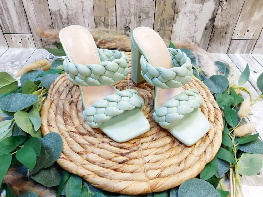 Braided Mint Green Heeled Sandals for Women