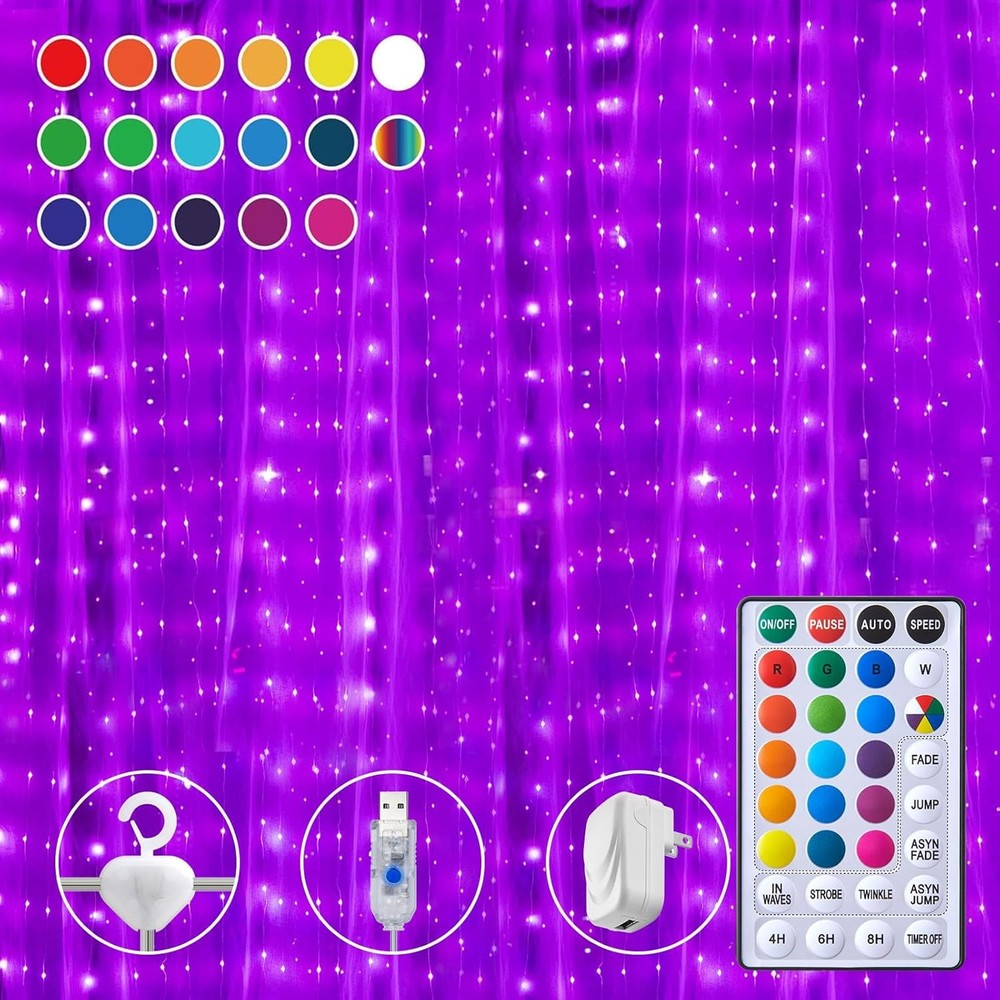 16 Colors Changing Curtain Lights - 250 LED 9.8 X 8.8 FT 250LED, Multicolor