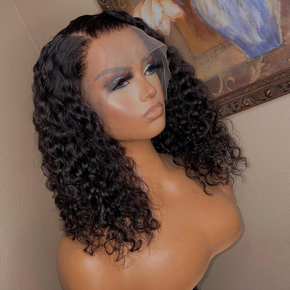 Water Wave Short Bob Lace Front Wig HD Transparent Pre Plucked Human Hair