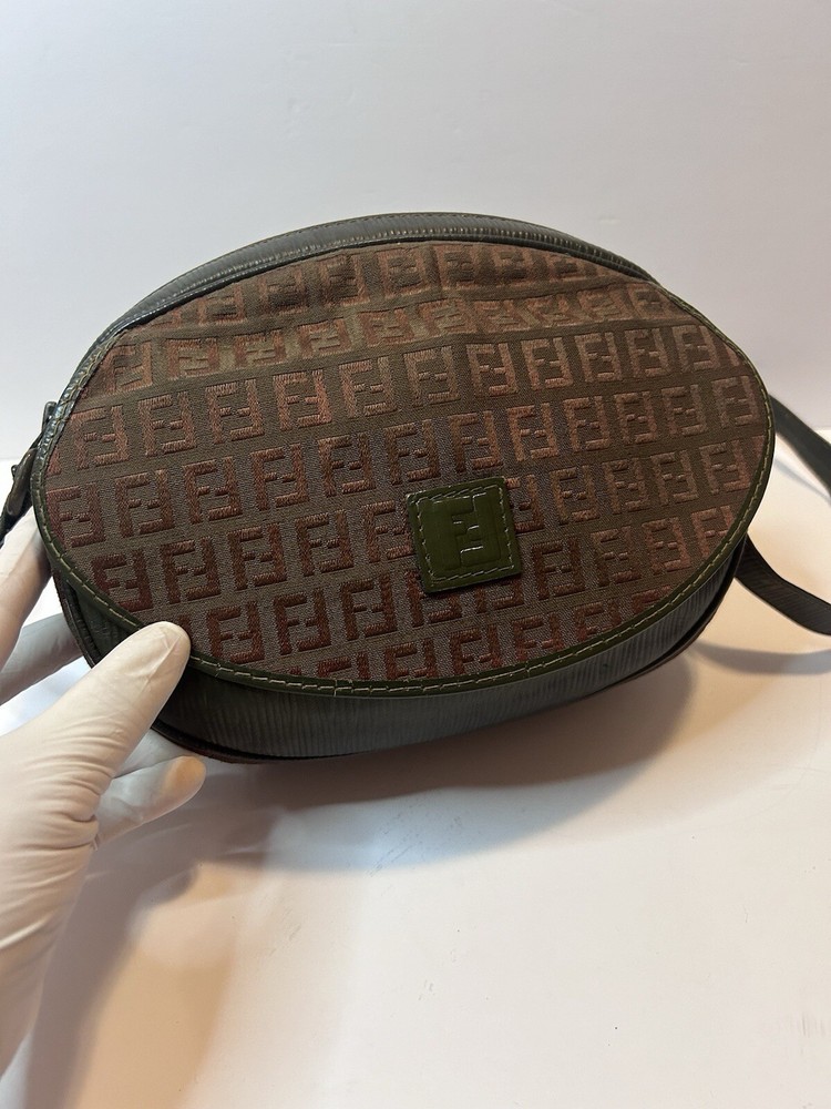 Vintage Fendi Monogram Shoulder Bag in Green & Oxblood Canvas Leather EUC