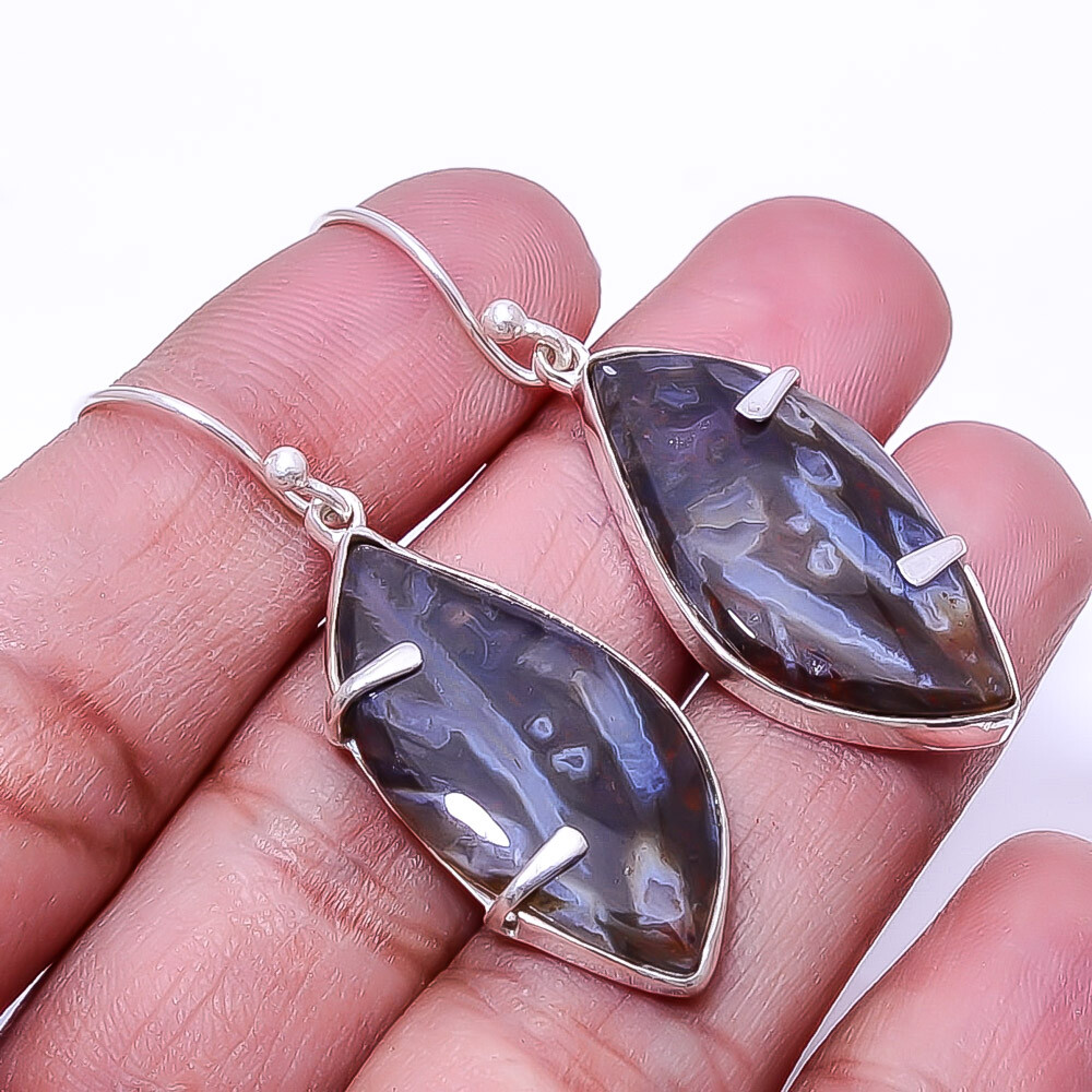 Natural Turkish Stick Agate Designer 925 Sterling Silver Earring 1.76