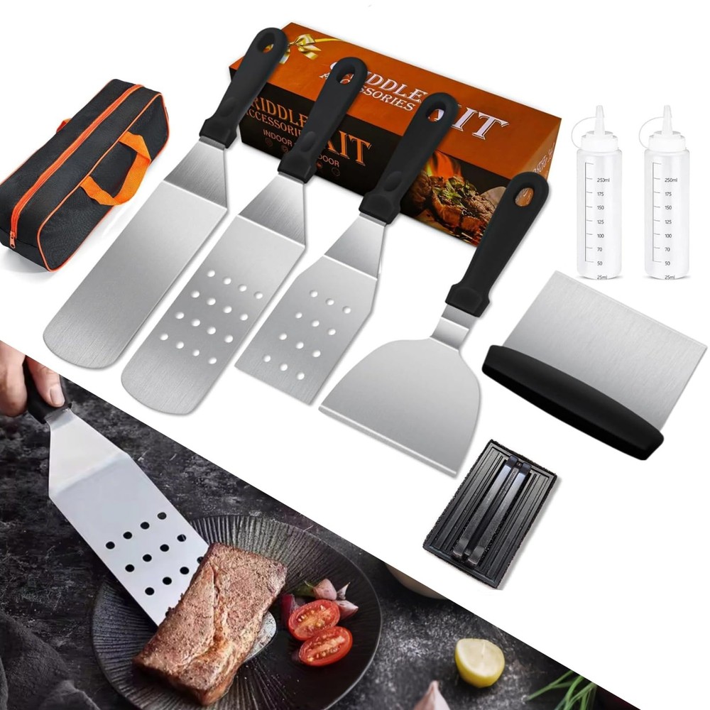 9-Piece Black Griddle Grill Accessories Kit for Flat Top BBQ Cooking
