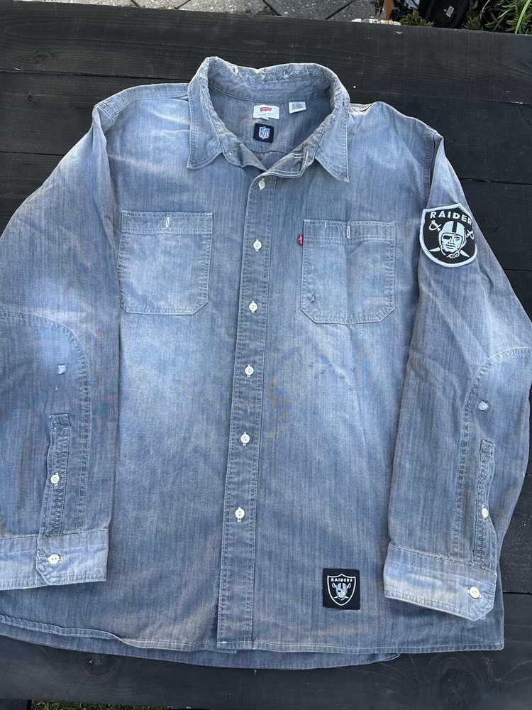 Levis NFL Raiders Football Shirt Mens XXL Vintage Chambray Distressed Gray