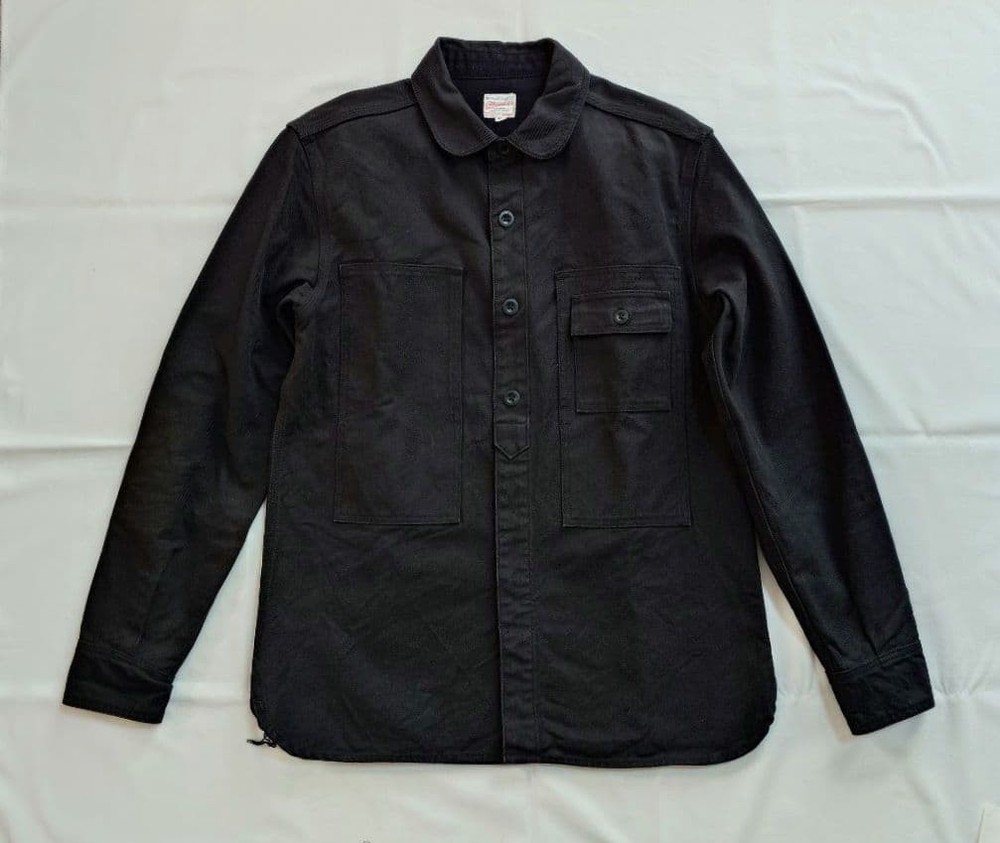 Momotaro Jeans Sample Long Sleeve Shirt Size 40 L Black Heavyweight Cotton